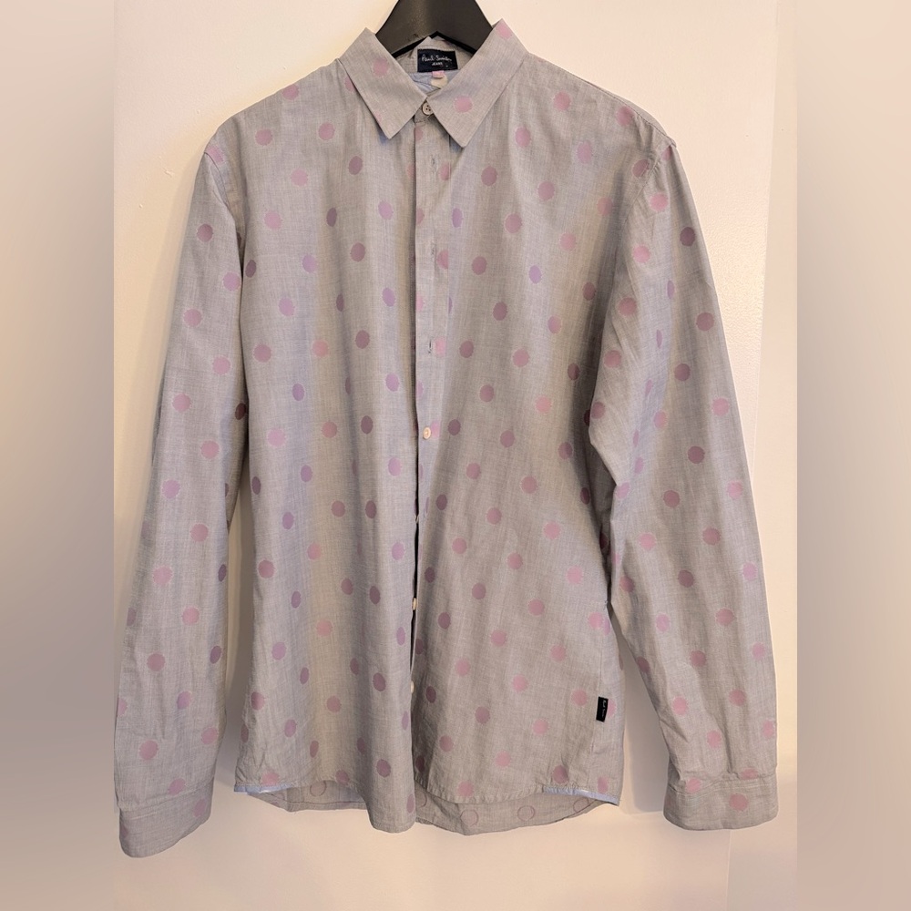 Paul Smith button down with purple polka dots, size medium